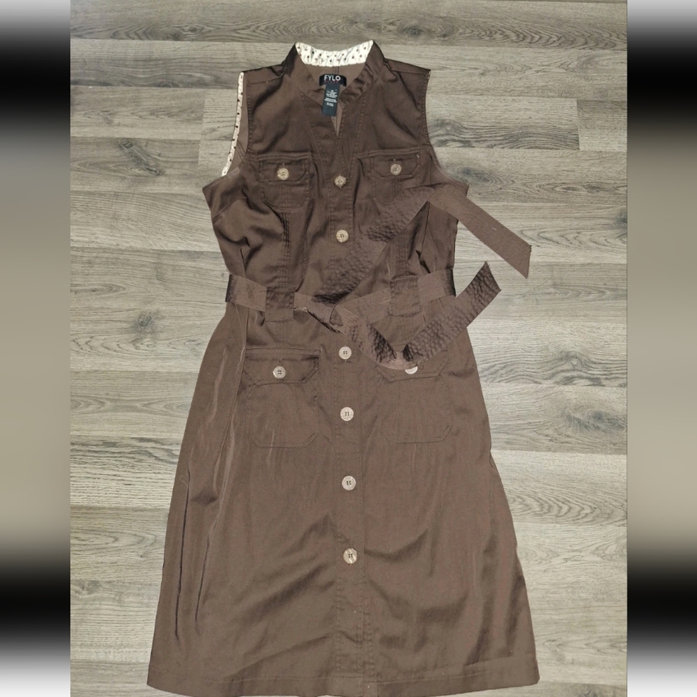 Fylo By Nylon Womens Size 12 Dress Brown Button Front (Eb25P)